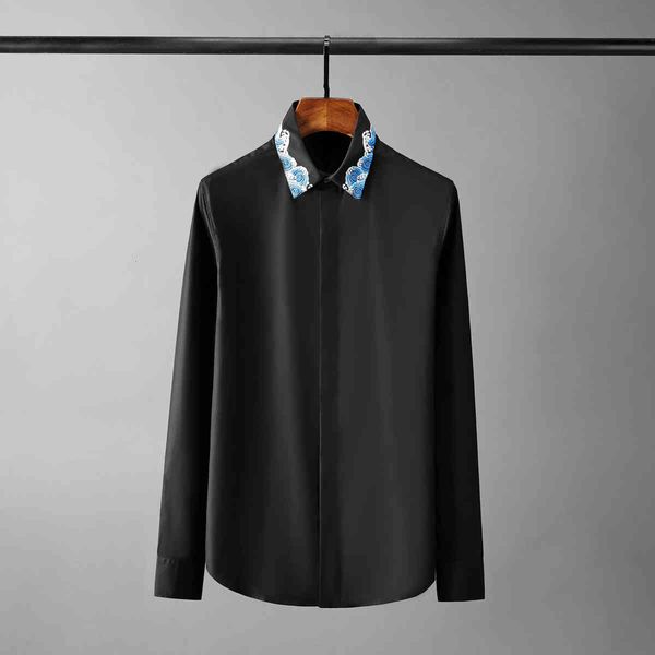 

tee shirt shirt cotton fashion male long sleeve black white waves embroidery casual party mens shirts, White;black