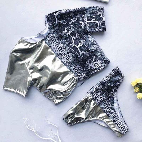 

one-piece suits women swimsuit leopard patchwork swimwear woman two pieces swimsuits short sleeve push up high waist women's swimming s