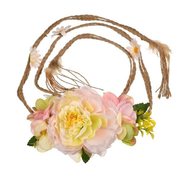 

belts women girls artificial flower belt with long braid rope wedding sashes floral dress accessories bohemia style, Black;brown