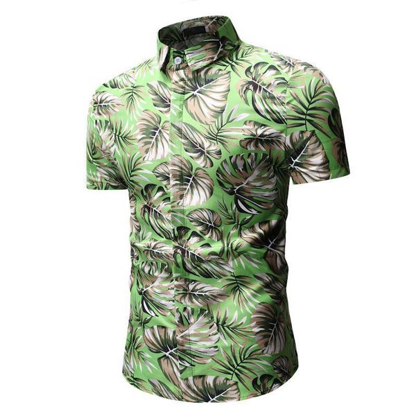 

boutique fashion shirt 2021 summer hawaiian men's leaf flower short sleeve, White;black