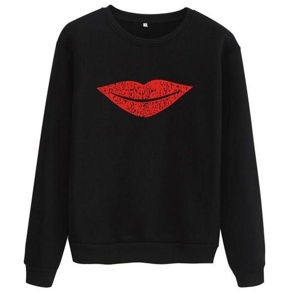 

red lip kiss hoodie sudaderas sweatshirt pullover women mujer woman femme harajuku anime kawaii winter oversize women's hoodies & swea, Black
