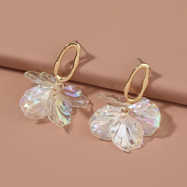 

korean ins style oval hang colorful transparent petals eardrop sweet girls stud earrings for women fashion jewelry, Golden;silver