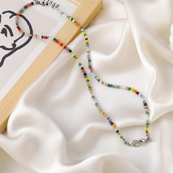 

pendant necklaces aomu korea fashion temperament colorful crystal simple necklace for women girls mask chain glasses jewelry gifts, Silver