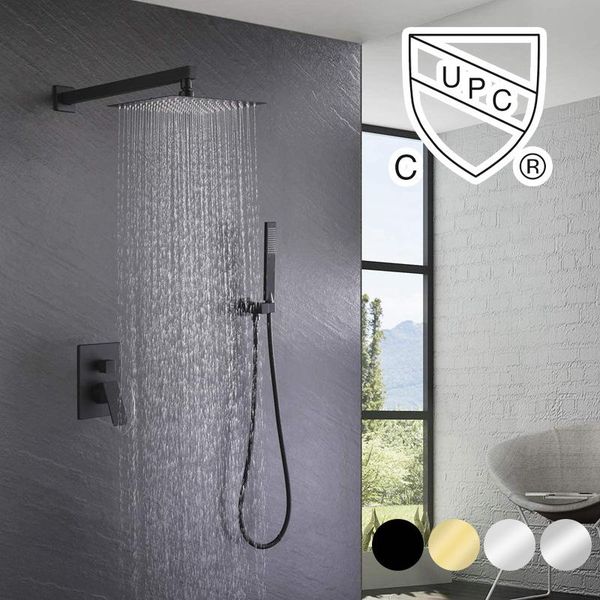 

brass bathroom shower set brushed gold square rainfall faucet wall mounted mixer 10" head sets
