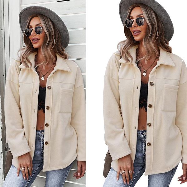 

women's wool & blends fall/winter style loose casual street lapel buttoned solid color woolen coat women, Black