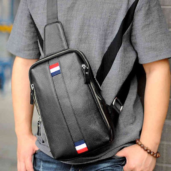 

2021 style chest bag fashion leisure head leather men's single shoulder waist diagonal cross trend, Black;red