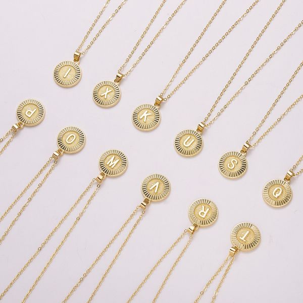 

simple round a-z 26 initials letter pendant clavicle chain choker necklace for women men birthday jewelry, Silver