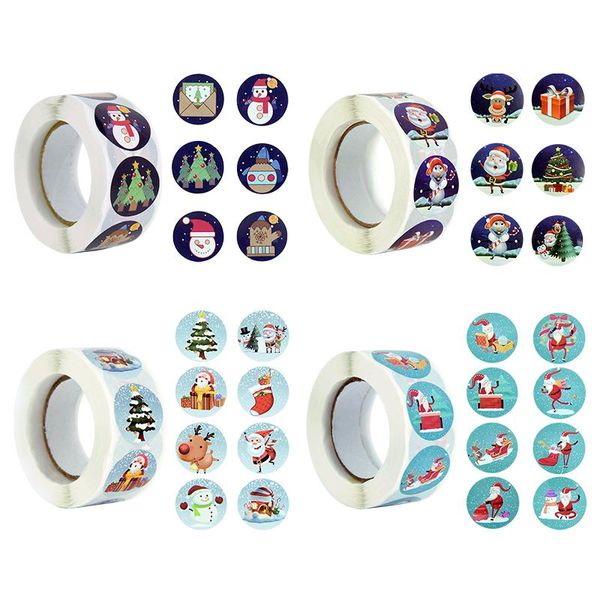 

gift wrap 500pcs/roll round shape christmas sticker elk snowflake stickers santa claus box seal label merry decoration