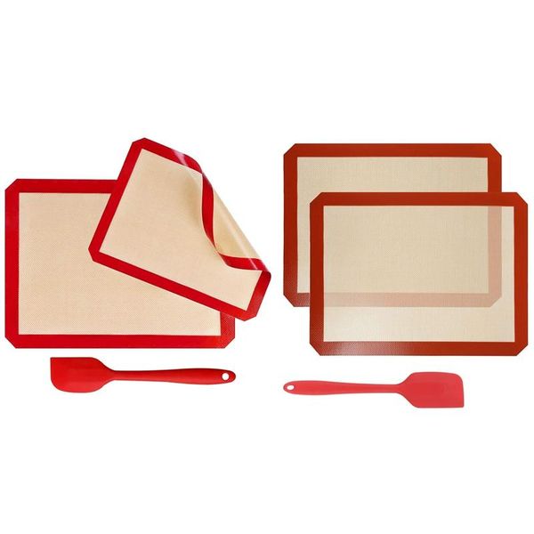 

tools & accessories 2 set non-slip washable reusable baking tray with silicone spatula heat resistant bakeware mat, a b