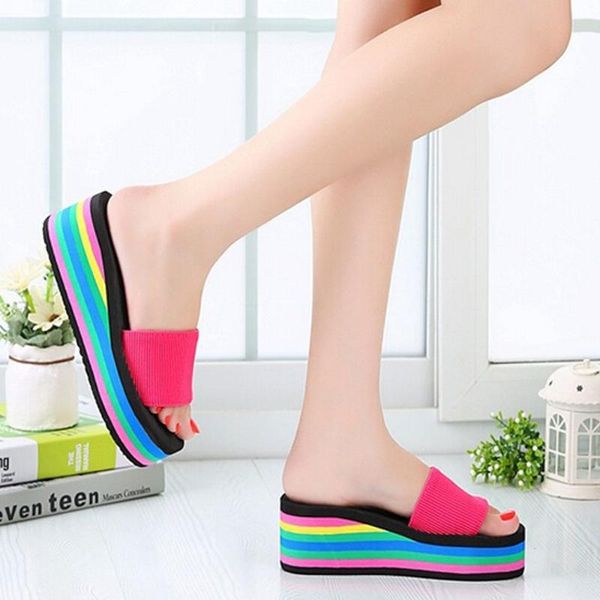 

slippers women rainbow summer non-slip sandals female beach #a40, Black