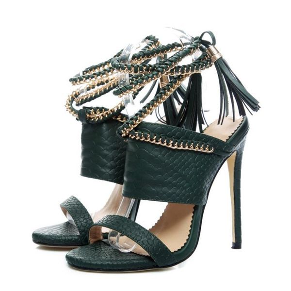 

sandals european and american fashionable women's with high heels chains, Black