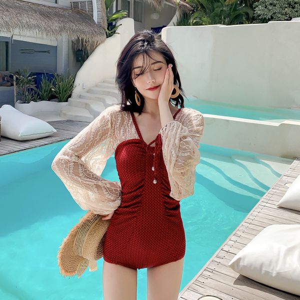 

Women's monokini swimsuit swimming pool long piece feminine lace linen cast animal, White;black