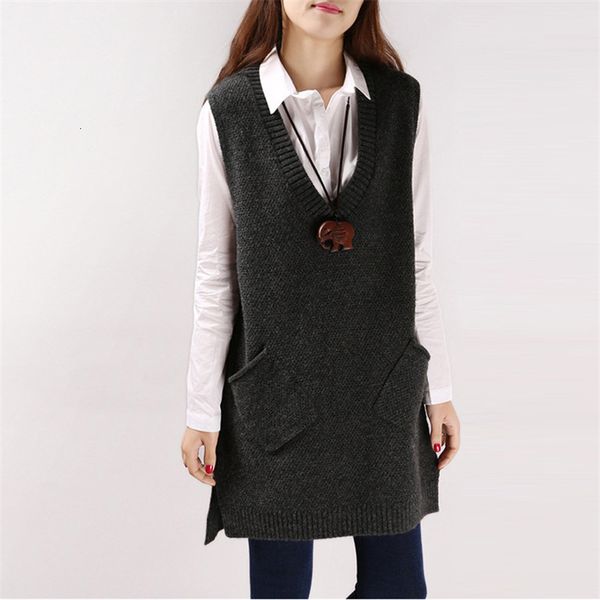 

winter asymmetry v-neck knitted women's vest casual pocket spring sleeveless jacket ladies pullover korean loose female sweater, Black;white