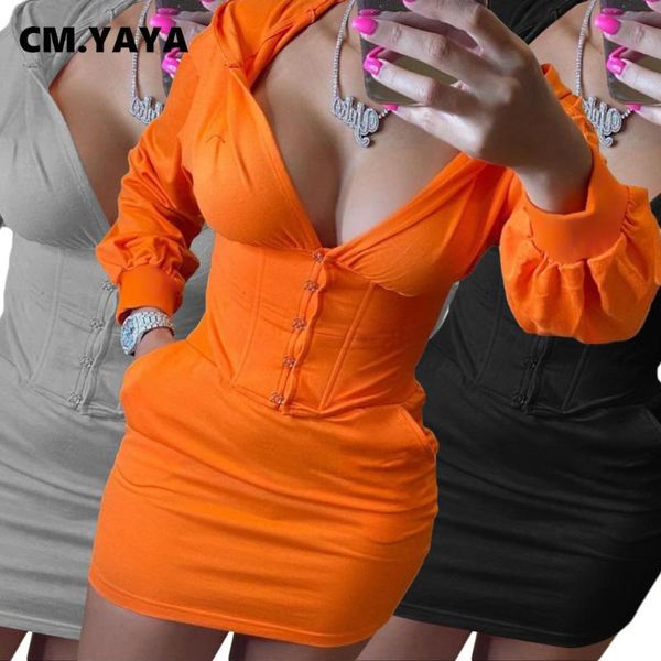 

cm.yaya women autumn winter active mini dress hooded bodycon high waist girdling midi dresses night club party vestidos casual, Black;gray