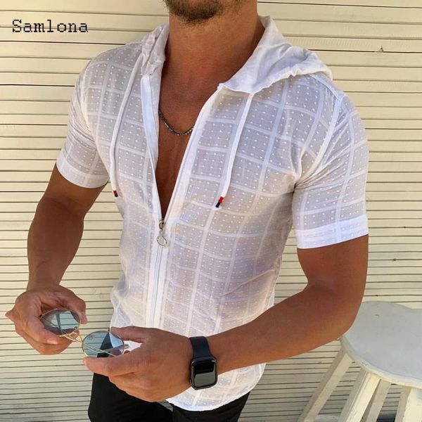 

men's casual shirts men fashion longshort sleeved hoodie zipper shirt clothing summer solid color plaid print open stitch thin tshirt, White;black