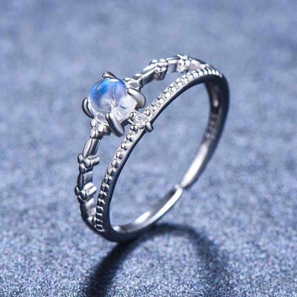 Anelli a grappolo Anello femminile carino con pietra di luna piccolo Anello in vero argento sterling 925 regolabile Promessa di fidanzamento d'amore per le donne