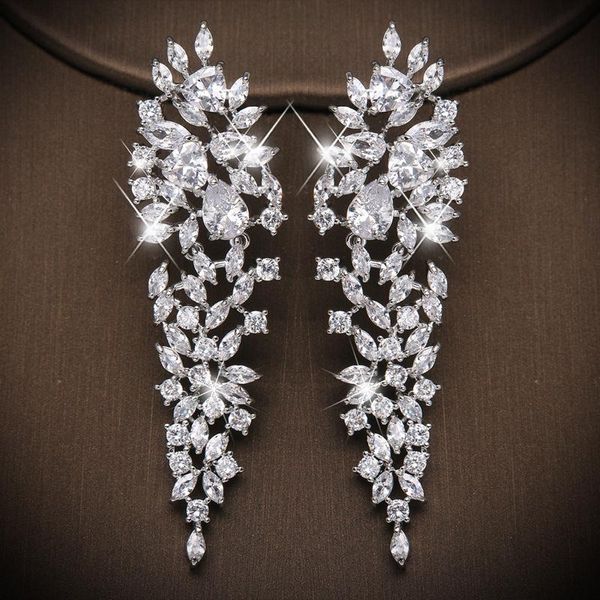

dangle & chandelier ekopdee vintage luxury teardrop zircon drop earrings for women charm bling leaf cz crystal earring wedding party fashion, Silver