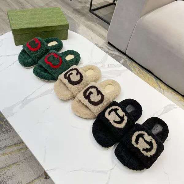 

2021g home early autumn a word with double g hair slippers female french fashion versatile flat bottom non-slip casual net red drag, Black