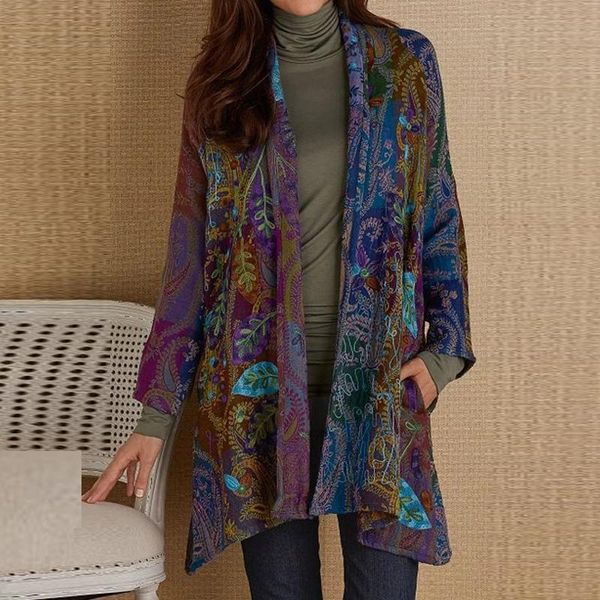 

women's jackets fall ladies coats womens oversized jacket printed cardigan shirt autumn fashion floral s-5xl, Black;brown