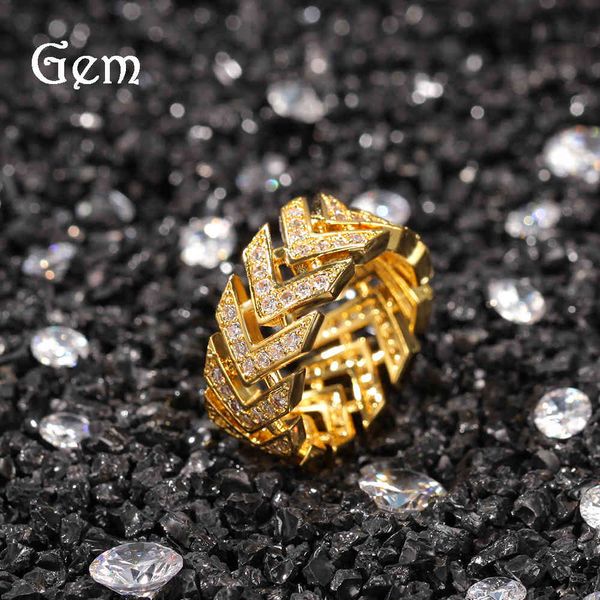 

ring gold plated arrow copper zircon for men's hip hop accessories, Silver