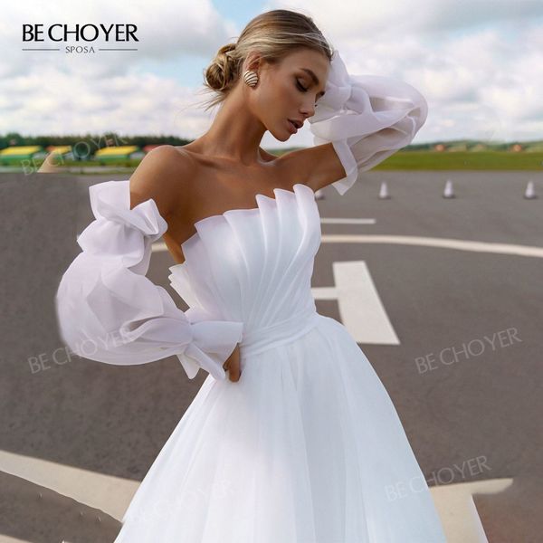 

wedding dress fairy 2 in 1 sleeve bride gown boho 2021 new tulle a-line party princess bechoyer nr131 plus size vestido de noiva, Black;gray