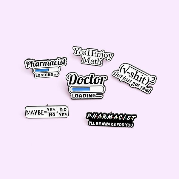 

european alloy letter brooches doctor formula anti ligth buckle badge for study math enamel pins clothing accessories wholesale, Gray