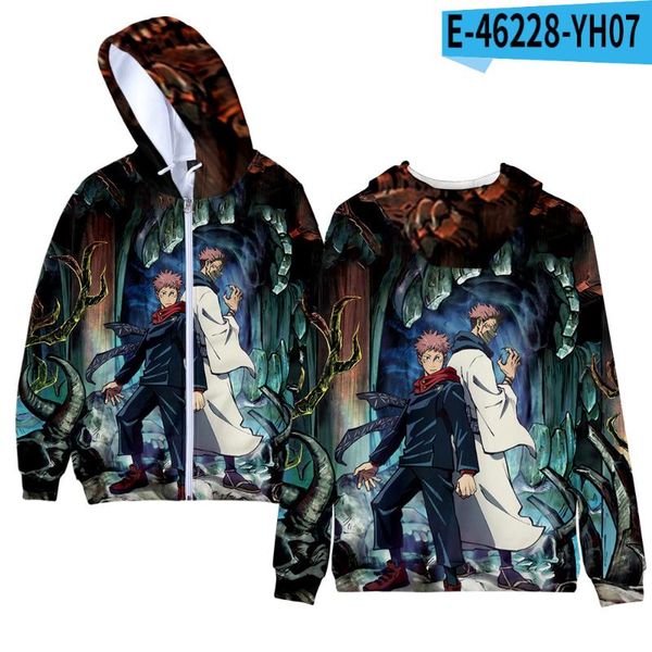 

anime clothes kids hoodies men boy sweatshirts jujutsu kaisen zipper cap pocket autumn winter hoodie sweatshirt men's &, Black
