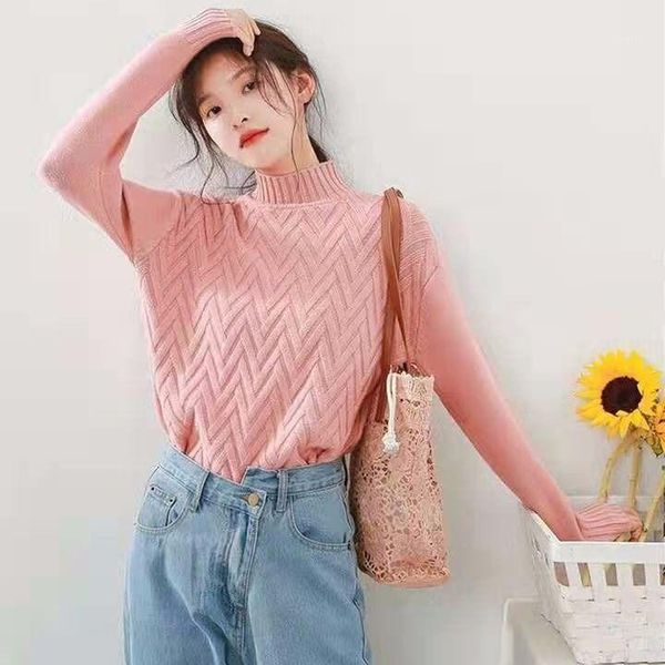

autumn winter sweater women office lady basic knitted pullover female casual solid jumper mock neck knitwear criss-cross h64 women's, White;black