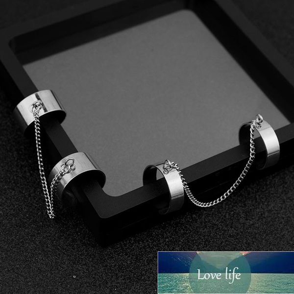 

fashion aaa stainless steel hip pop punk connecting rings for cool women men silver color chain finger open ring jewelry gifts factory price