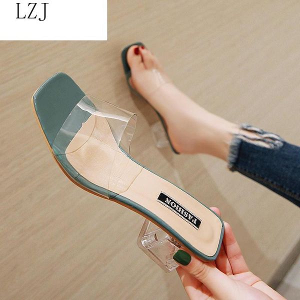 

sandals 2021 women shoes celebrity wearing simple style pvc clear strappy buckle high heels woman transparent yellow, Black