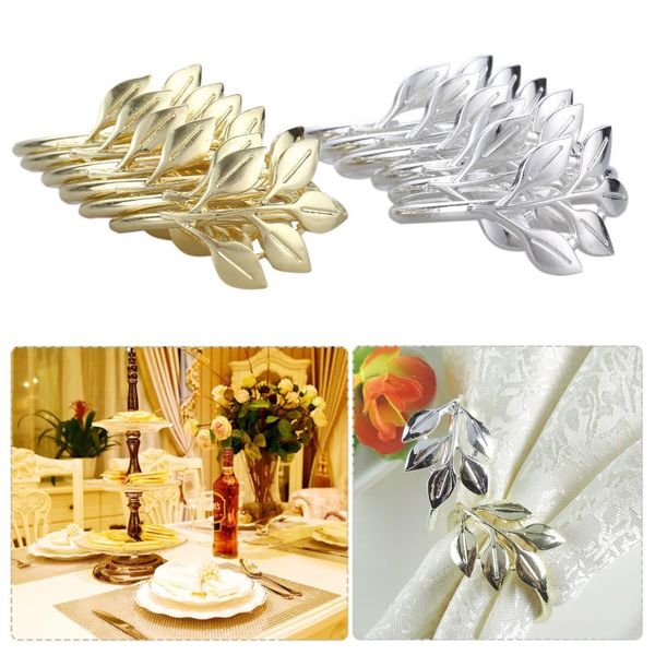 

6pcs gold/silver napkin ring leaf buckle for wedding banquet dinner party birthdays family gatherings table decor rings