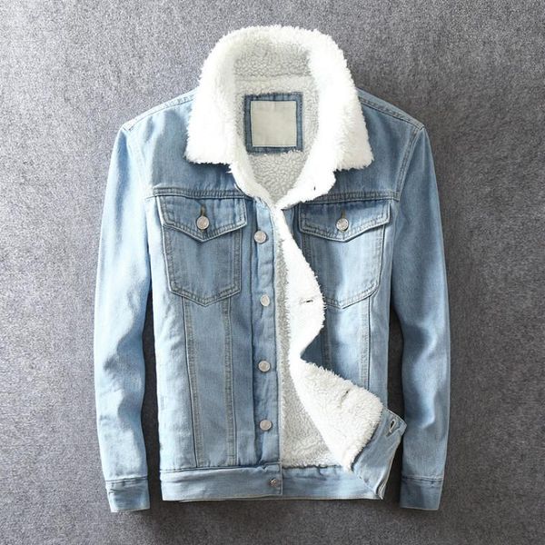 

men's jackets large size s-6xl men winter jacket fashion fleece lined outerwear coat fuax fur mens thick warm blue black denim, Black;brown