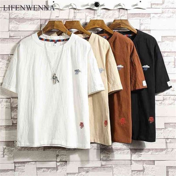 

lifenwenna summer men's t shirt casual oversized cotton short sleeve shirts men fashion simple design o neck hip hop ops 210716, White;black