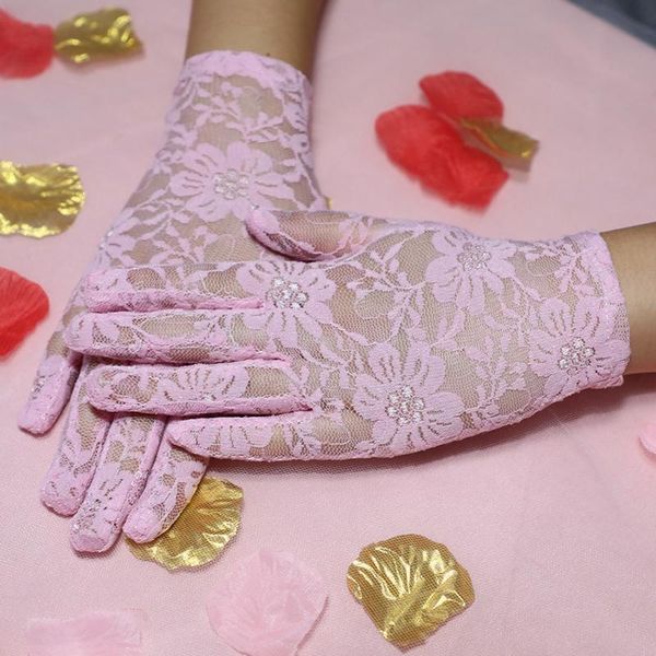 

bridal gloves wedding girls lace black ivory white pink summer mittens party prom full finger fishnet