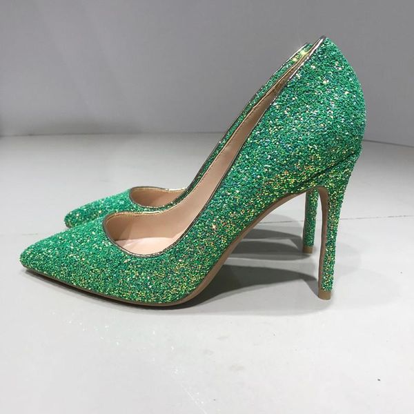 

dress shoes 12cm european and american style green high heels women's sequins pointed thin 10cm banquet small, Black