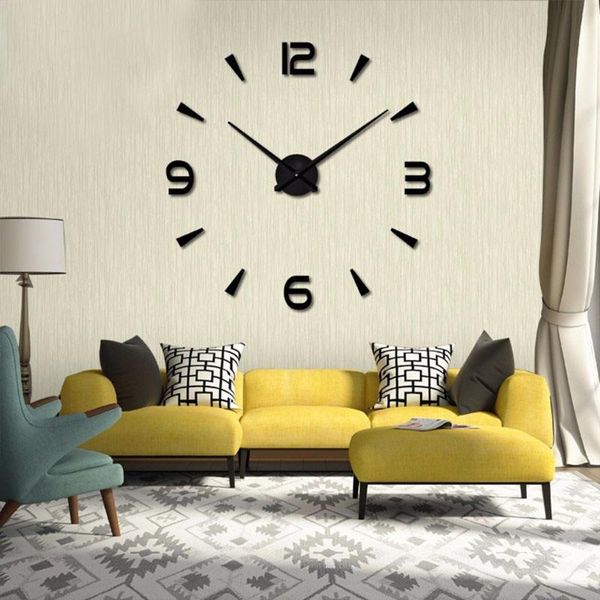 

wall clocks fashion big clock modern design acrylic mirror diy 3d sticker large decorative quartz watch living room