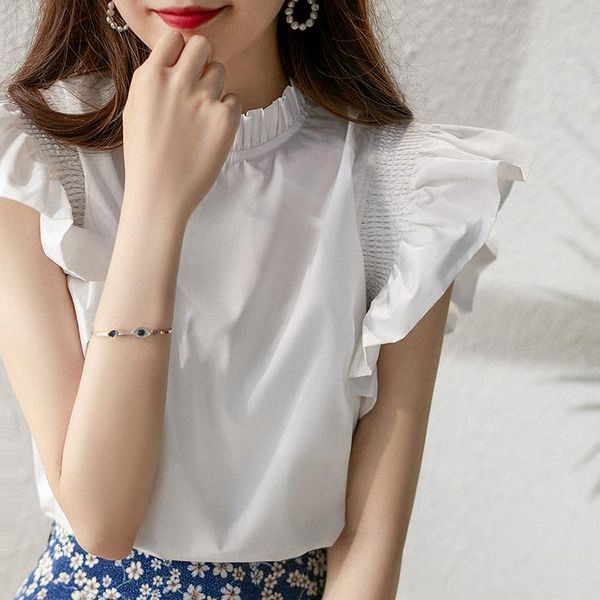 

women's blouses & shirts the summer 2021 style is stylish and does not neglect romantic commuting jacket with agaric lace flying sleeve, White