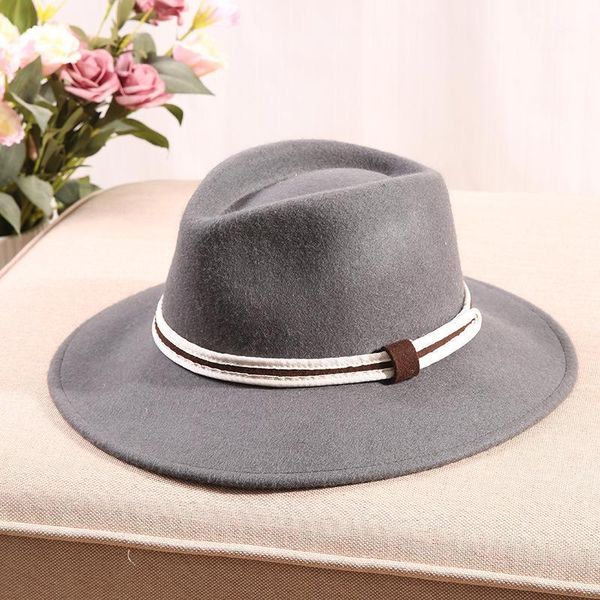 

berets gentleman party formal fedora pork pie jazz hat 100% wool hats lady winter wide brim felt cap 9 colors, Blue;gray