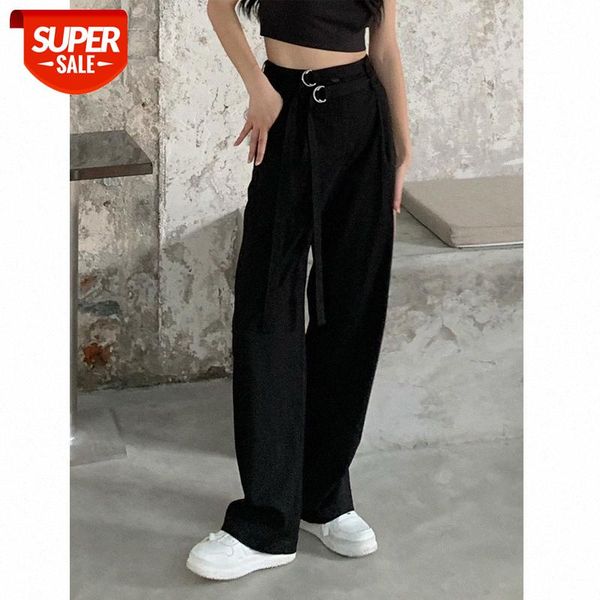 

black casual pants women's waist loose straight-leg suit bai with wide-leg trousers trend #xm4t, Black;white