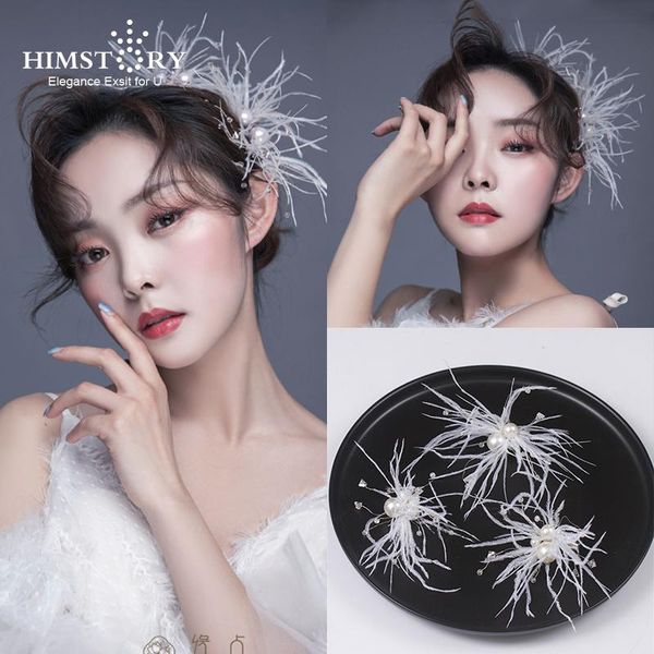 

hair clips & barrettes himstory vintage wedding bridal pearl hairpins flower white feather pins bridesmaid head jewelry accessories, Golden;silver