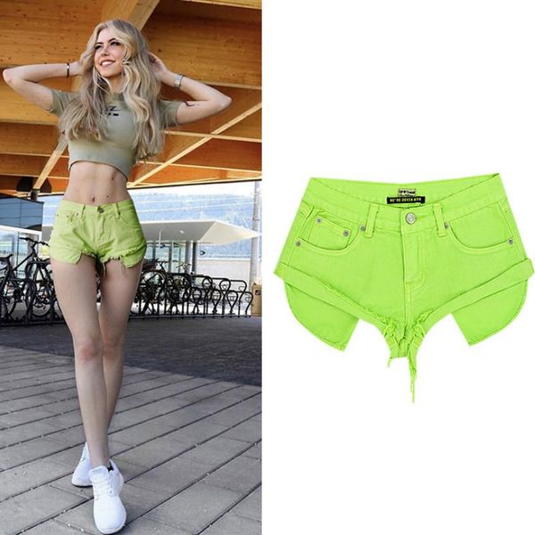

women's jeans mustard green women shorts high waist ripped cuffs stretch denim short beach summer pant, Blue