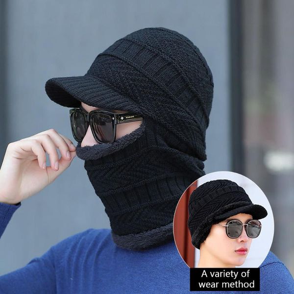 

black cycling caps winter hat warm fleece beanies hats for men skull bandana neck warmer balaclava face warmming cap cold-proof & masks