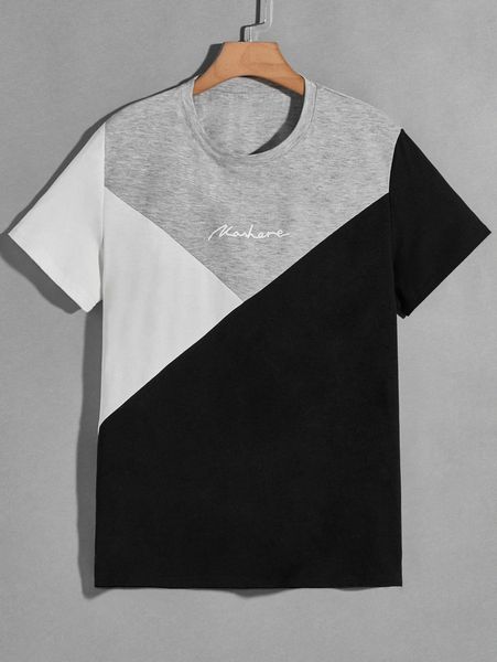 

men letter print round neck tee m4sk#, White;black