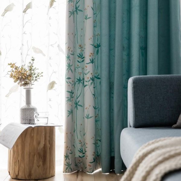 

hipster curtain nordic-style modern shading shade for livingroom bedroom american pastoral floral bule curtains & drapes
