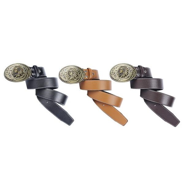 

belts retro men belt strap warrior chief buckle cowboy waist, Black;brown