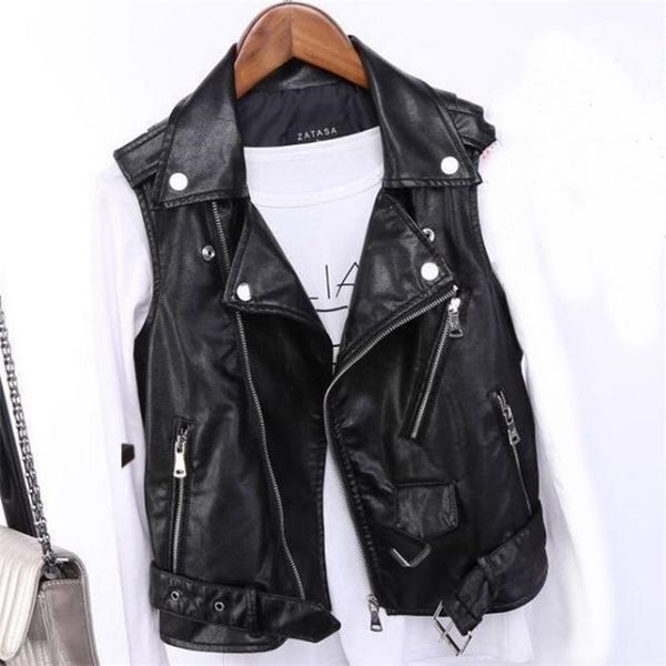 

pu leather waistcoat women motorcycle vest coat sleeveless vests large size 4xl 210915, Black;white