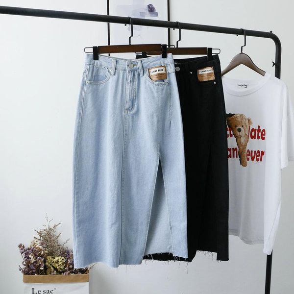 

skirts 2021 ins fashion women summer long clothing denim skirt, Black
