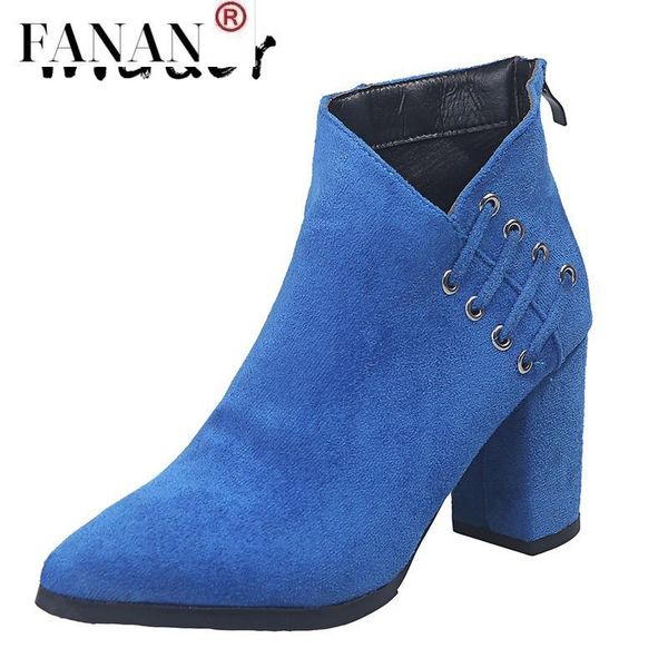 

women shoes ankle boots zipper short high-heel fashion pointed square heel europe woman plus size 35-43, Black