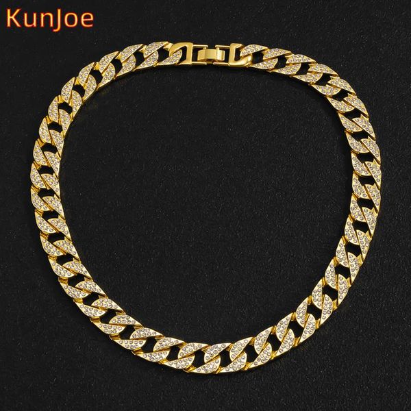 

kunjoe 16 18 20 inch pave setting rhinestone miami cuban chains necklaces men hip hop bling iced out necklace charm rock jewelry, Silver