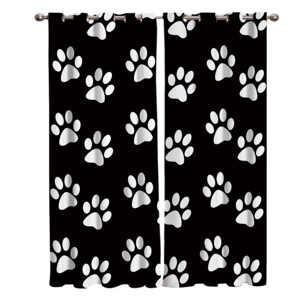 

curtain & drapes black white pets footprints room curtains large window living bathroom bedroom floral kids panels with grommets